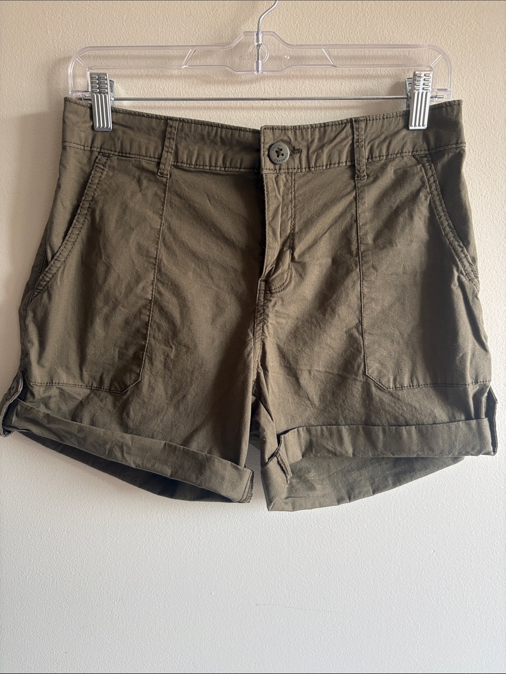 Social Standard Olive Utility Shorts Womens L Cuffed Cargo Chino Casual Pockets